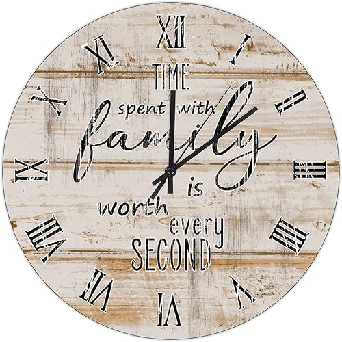 Miniatura 64 de UFunhome Reloj de pared de madera con cita familiar, el tiempo que pasa con la familia vale la pena cada segundo, reloj colgante redondo, funciona