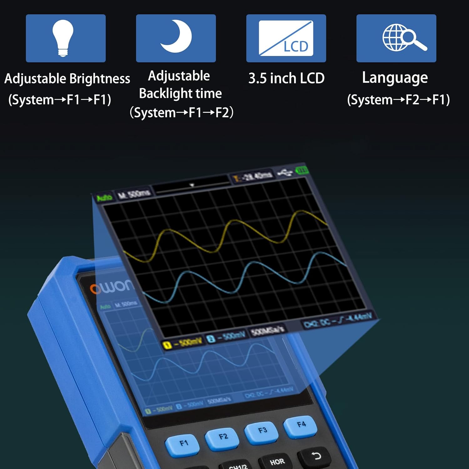 HDS242 Oscilloscope, 40MHz Bandwidth 2CH Handheld Oscilloscope Multiumeter 2 in 1 Digital Oscillograph for Electronic Measurement, Circuit Design or Test