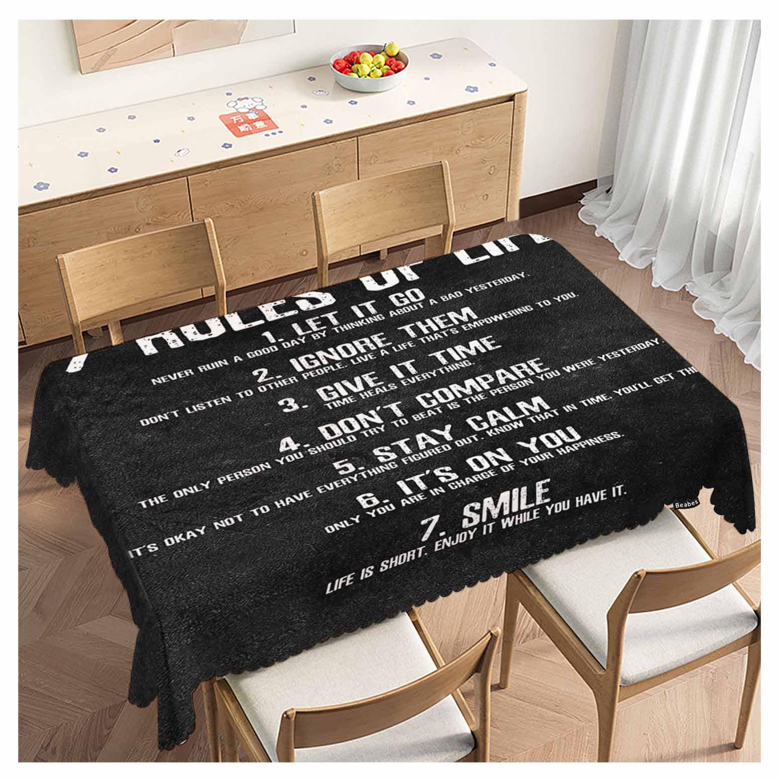 Nappe lavable 137x183cm imperméable avec citations inspirantes pour table de salle à manger