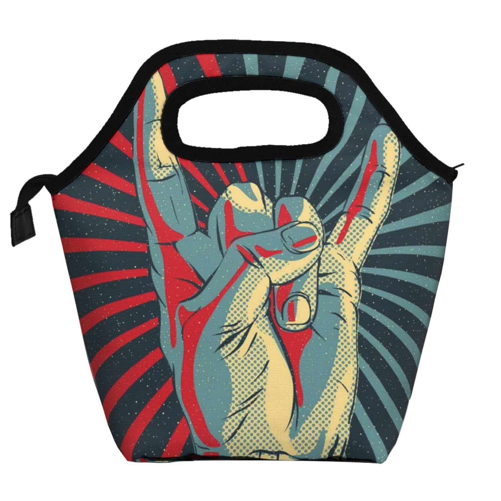 MKNAZ Rock and Roll Printed Soft Insulated Lunch Bag, Lightweight Lunch Tote Bag for Everyday Use and Picnic, Office, School