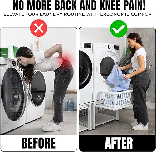 Miniatura 5 de Pedestal para lavadora y secadora con estante extraíble, 27 pulgadas de ancho, 18 pulgadas de alto, acero blanco, ajuste universal con las