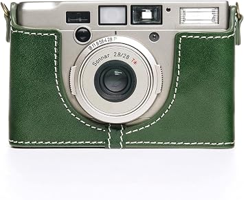 Handmade Genuine Real Leather Half Camera Case Bag Cover for Contax Tix Green Color