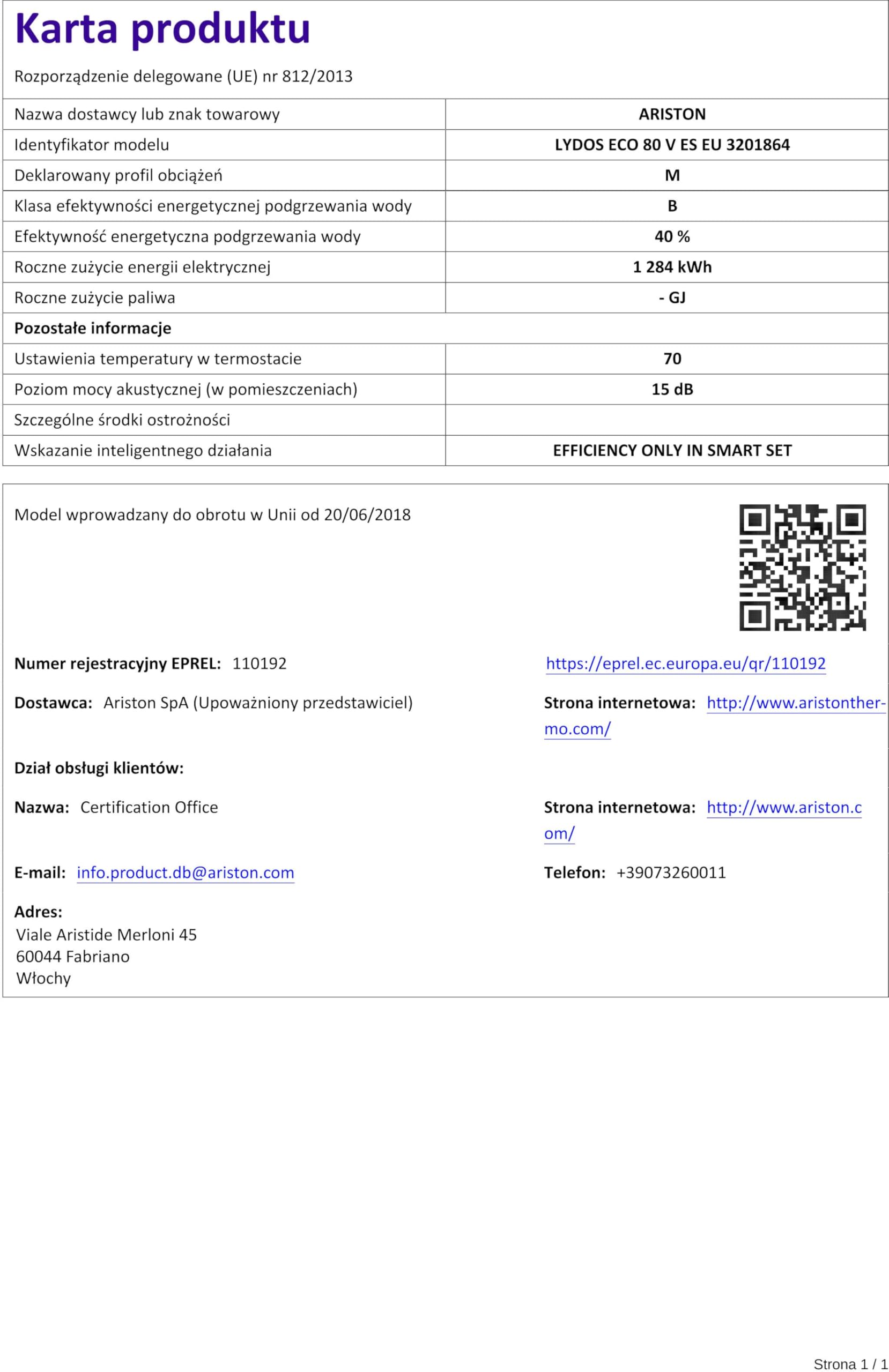 Ariston LYDOSECO80VES Termo ELECTRICO Termo LYDOS Eco 80 V ES EU