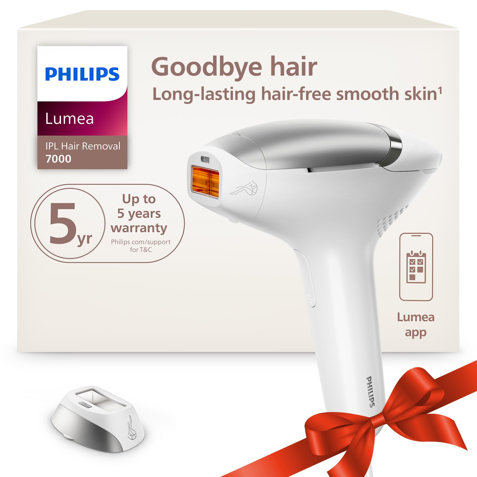 Philips Lumea 7000 Series IPL Hair Removal Device - Permanent Visible Hair Reduction Done at Home, SenseIQ Technology, Uniquely Curved Attachment for Body, for Women & Men, BRI931/03