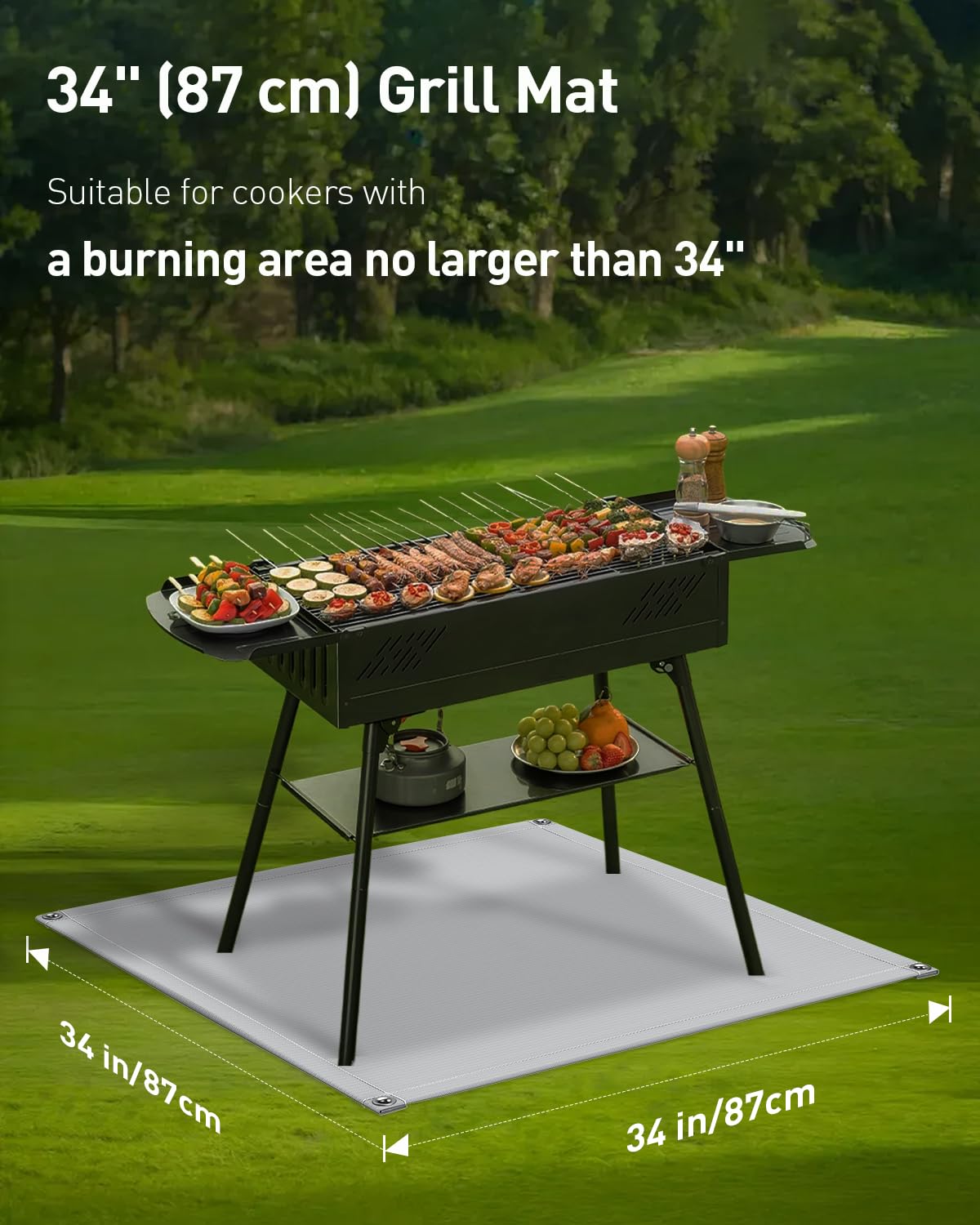 Pawfly Tapis De Gril Ignifuge 87x87 Cm – Protection BBQ Extérieur Anti-Salissures Imperméable Pour Pelouse Patio