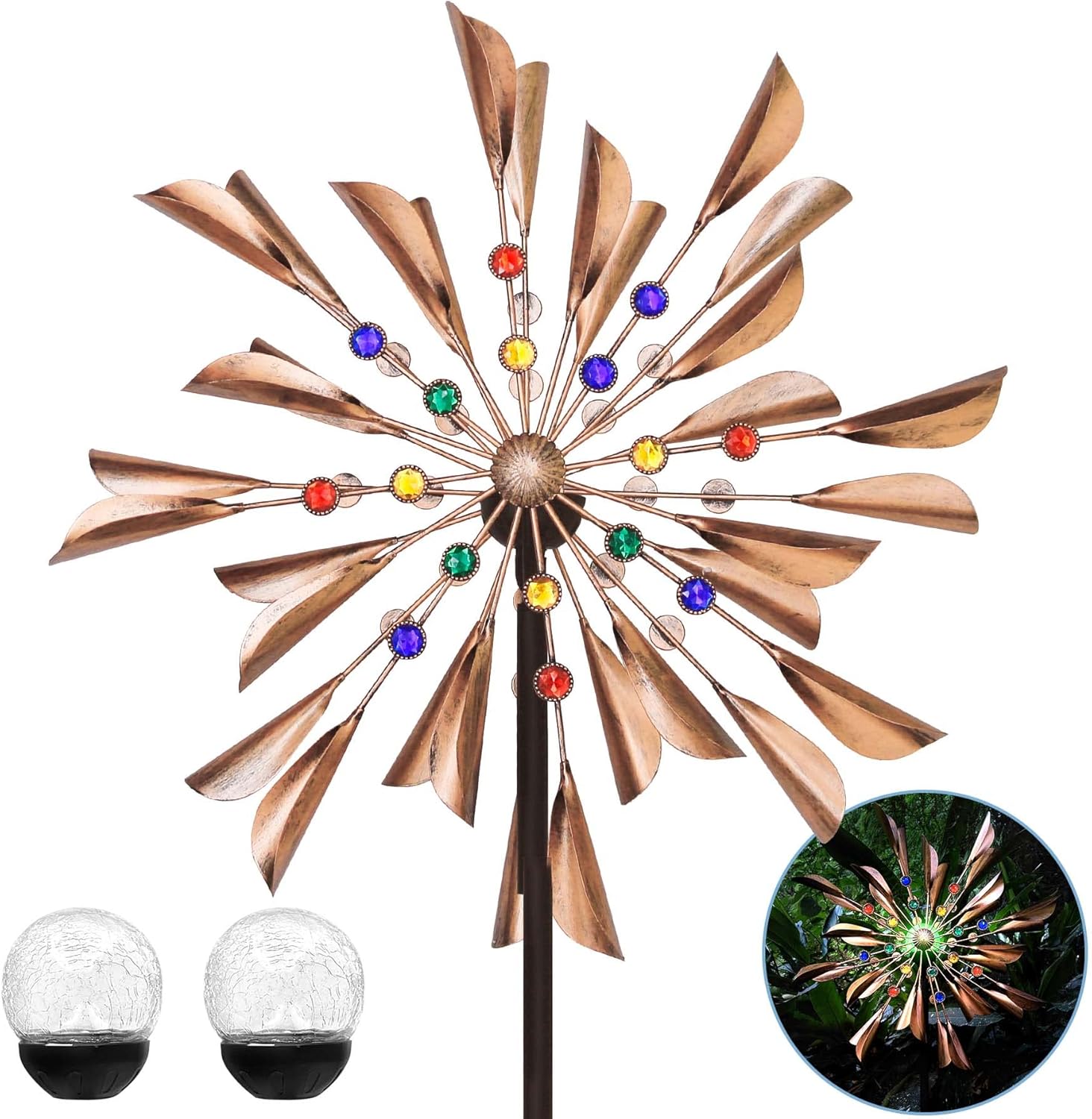 ECHOSOLAR Kinetic Wind Spinners with Solar Powered Glass Ball, 79 Inches Outdoor Metal Large Wind Sculptures & Double Windmill Spinner, for Outdoor Yard Lawn Garden Decorations : Patio, Lawn & Garden