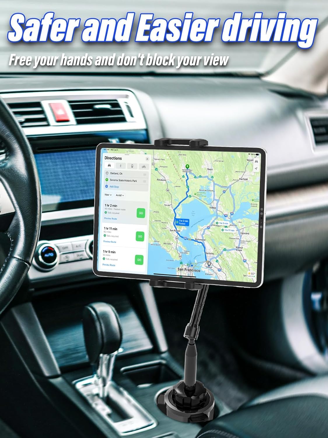 Car Cup Holder Tablet Mount for 4.7-13" iPad & Phone, Extra-Length Metal Arm（12.9"） Truck Cup Tablet Holder with 360° Adjustable Arm, Cupholder for iPad Pro, Air, Mini, Galaxy Tab, Fire HD