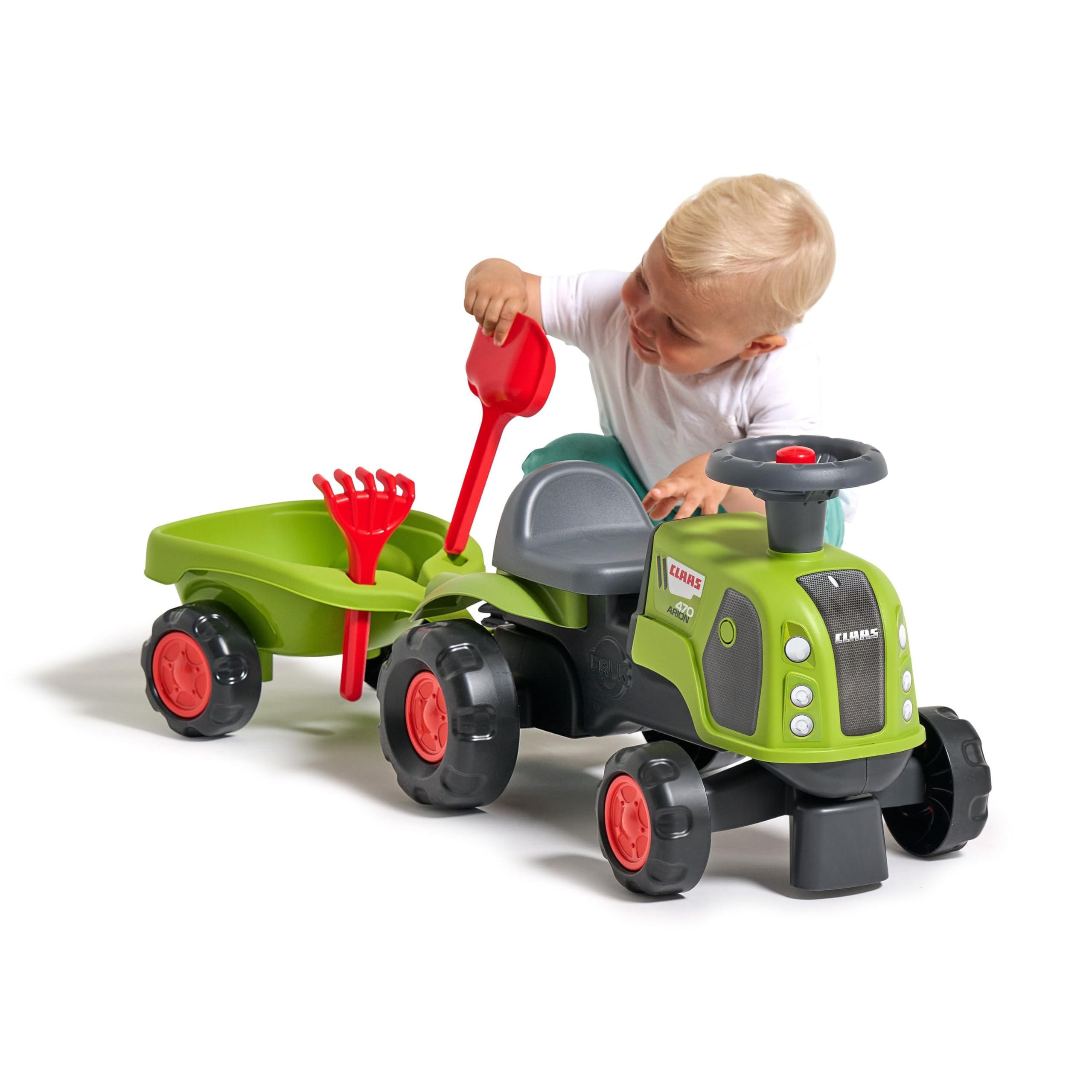 Falk - Porteur Tracteur Claas - avec remorque - Dès 12 Mois - 90% de Plastique recyclé - Fabriqué en France - 312C, Vert