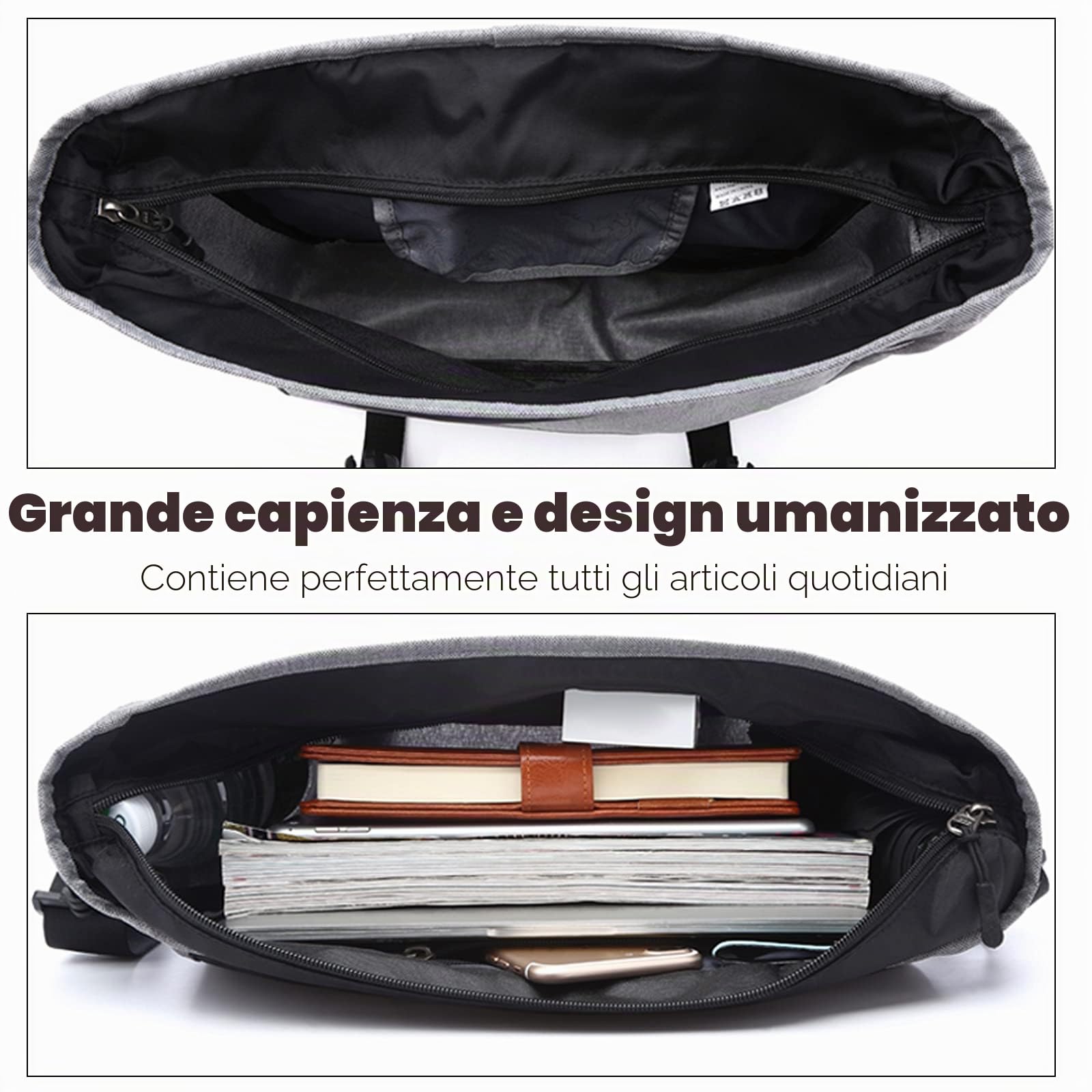 FANDARE Messenger Bag Laptop Briefcase Borsa a Tracolla Borsa Crossbody Scuola Borsa Zainetto Schoolbag Poliestere Grigio