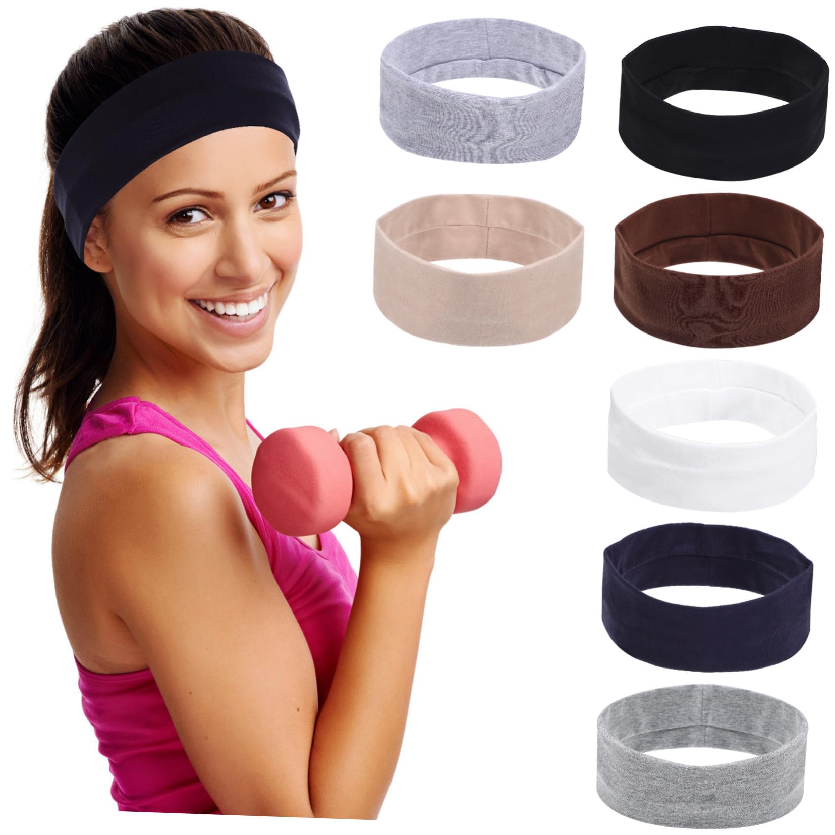 7 Piezas Diadema Yoga Antideslizante Banda Sudor Elástica Deportiva Unisex para Fitness Running Entrenamiento