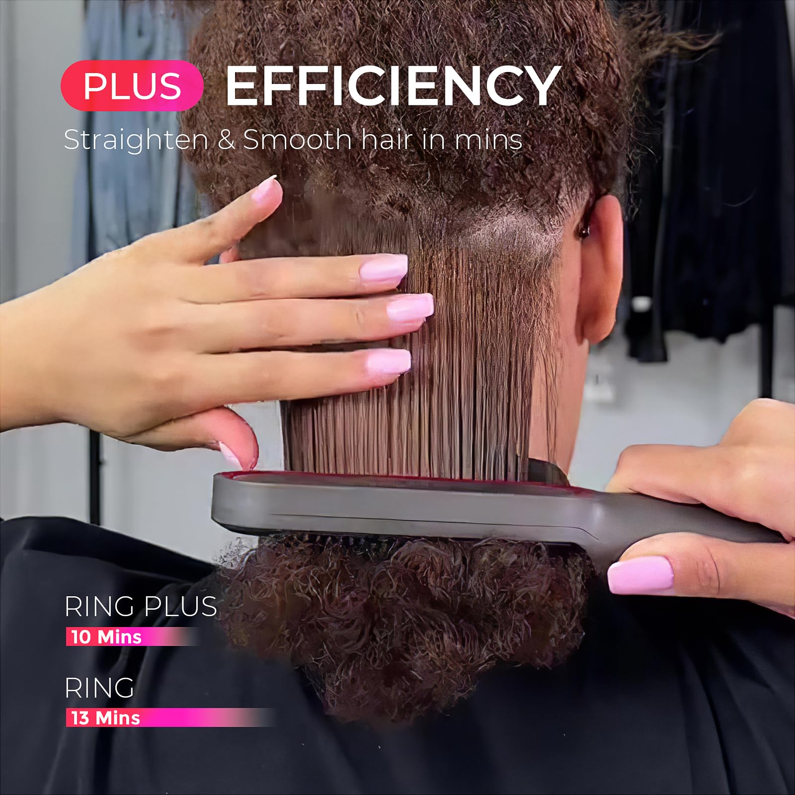 TYMO RING PLUS Spazzola per lisciare i capelli, Piastra per capelli Professionale, 9 Temperatura, 120℃-210℃, Display LCD, Riscaldamento Rapido 20S, Spazzola Lisciante agli Ioni Negativi, Nero