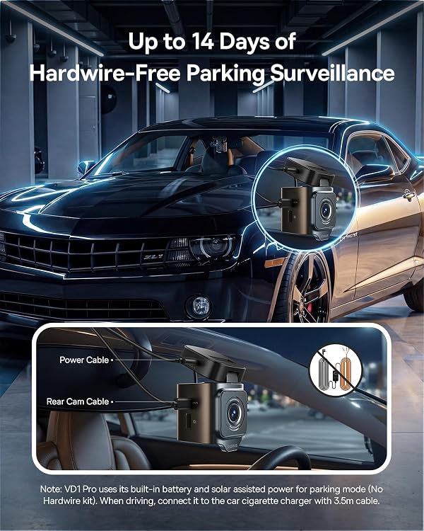 Baseus VD1 Pro Solar Dash Cam Front and Rear, 4K+1080P Dash Camera for Cars, Battery Powered Parking Mode, Starvis Night Vision, 32 GB Card Included, 5GHz WiFi, GPS, Wide Angle,Voice Control by Baseus - Used condition - Image 2