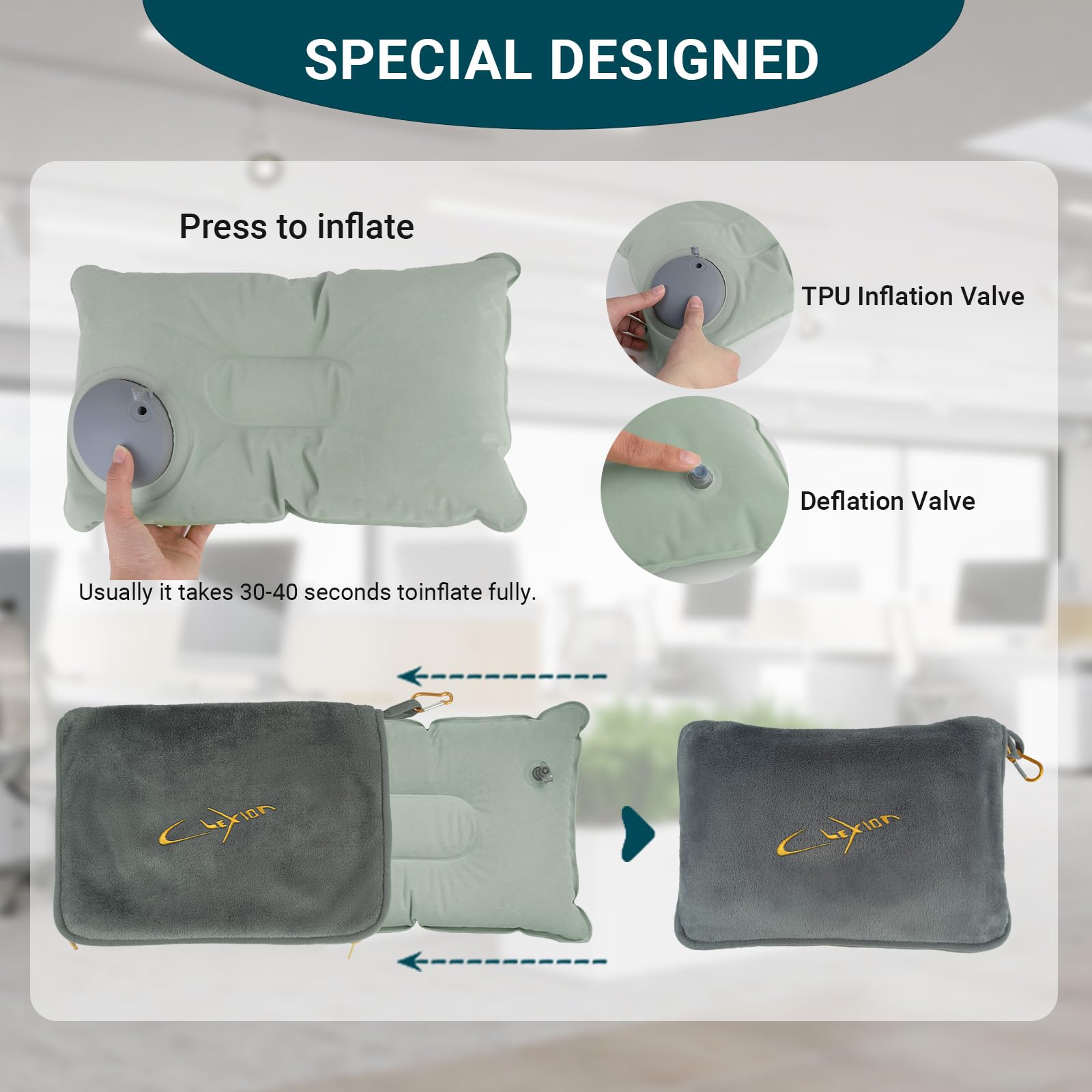 Almohada de viaje suave 3 en 1, manta de avión para viajes largos, esencial con funda de almohada para bolsa, funda de equipaje de mano y clip para mochila (gris)