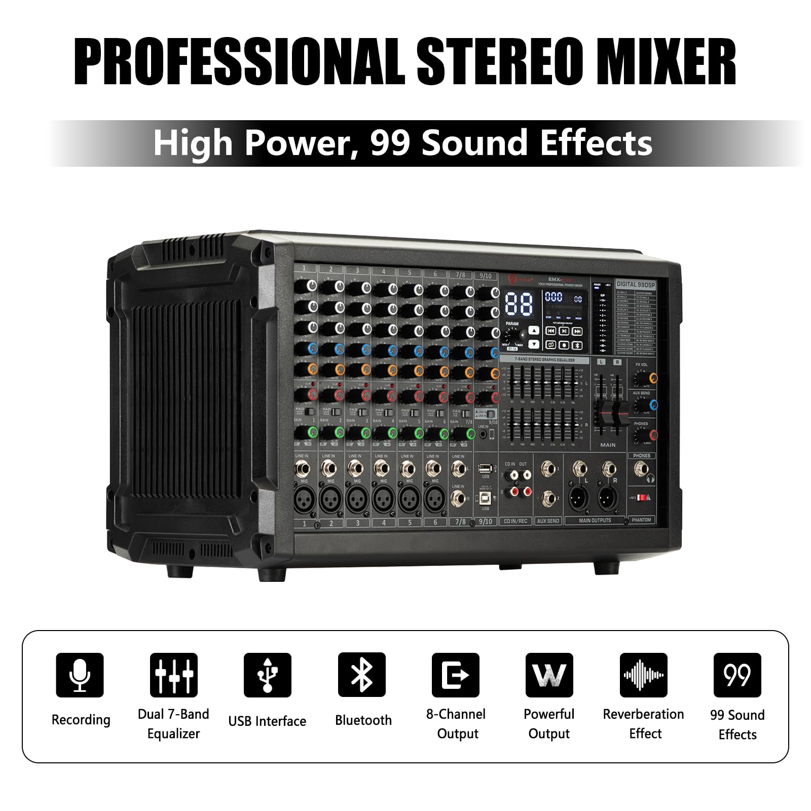 EXOTON MX-P12 PA System with 2x12 Speakers, 10-Channel Mixer & Mic |Professional High-Powered Bluetooth PA System for Weddings, Concerts, Large Parties