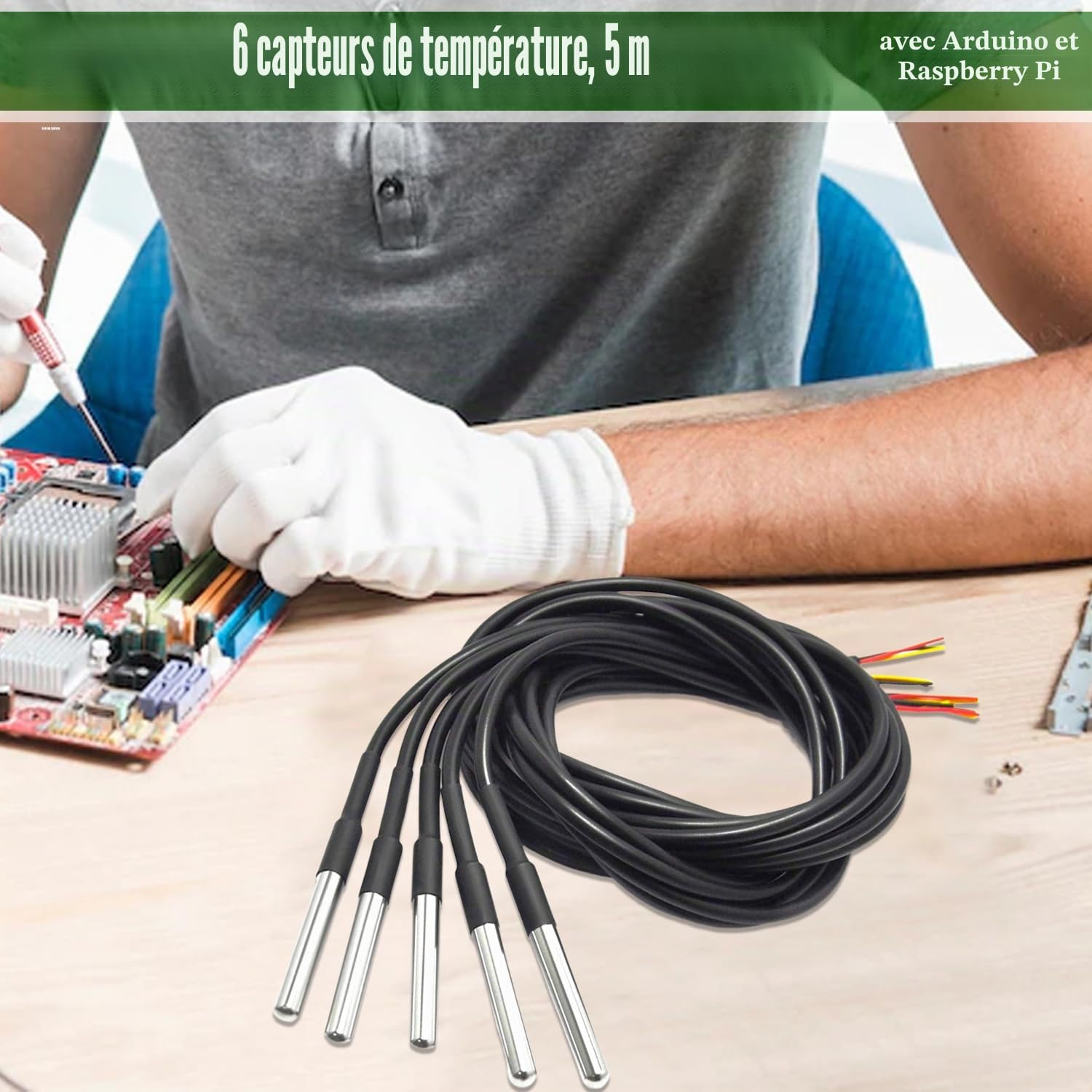 Capteur de Température 5M Sonde Temperature 6 Pièces Sonde de Température Numérique Étanche en Acier Inoxydable Compatible avec Arduino et Raspberry Pi
