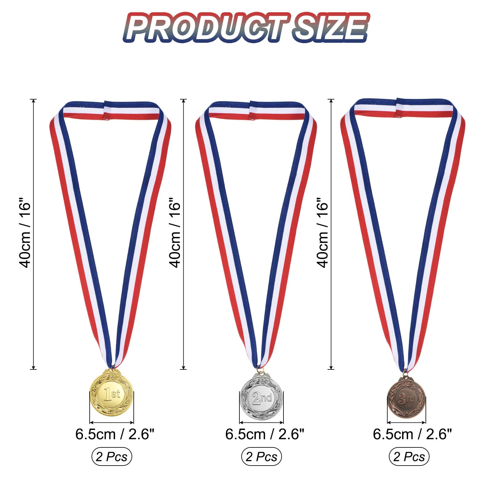 PATIKIL Gold Silver Bronze Award Medals 2.6 Inch - Image 2