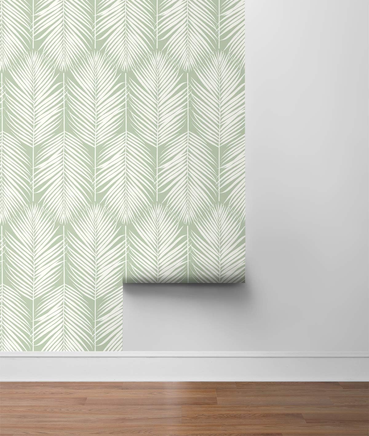 NextWall Palm Silhouette Coastal Peel and Stick Wallpaper (Pastel Green)