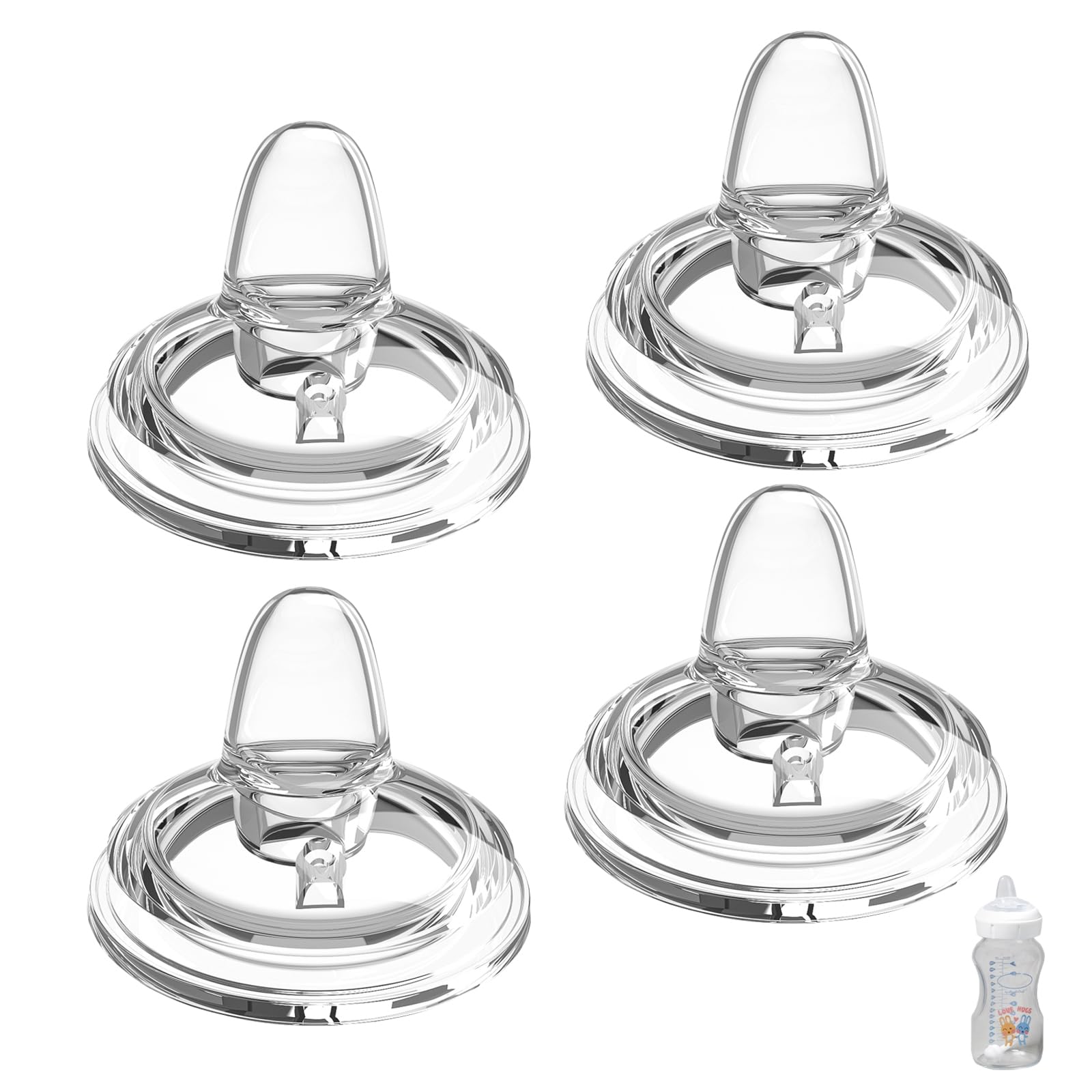 Sippy Spout Nipples for Dr. Browns Wide Neck Baby Bottles, Transition Straw Sippy Cup 100% Food Grade Silicone Soft Nipple, 6m+, Pack of 4