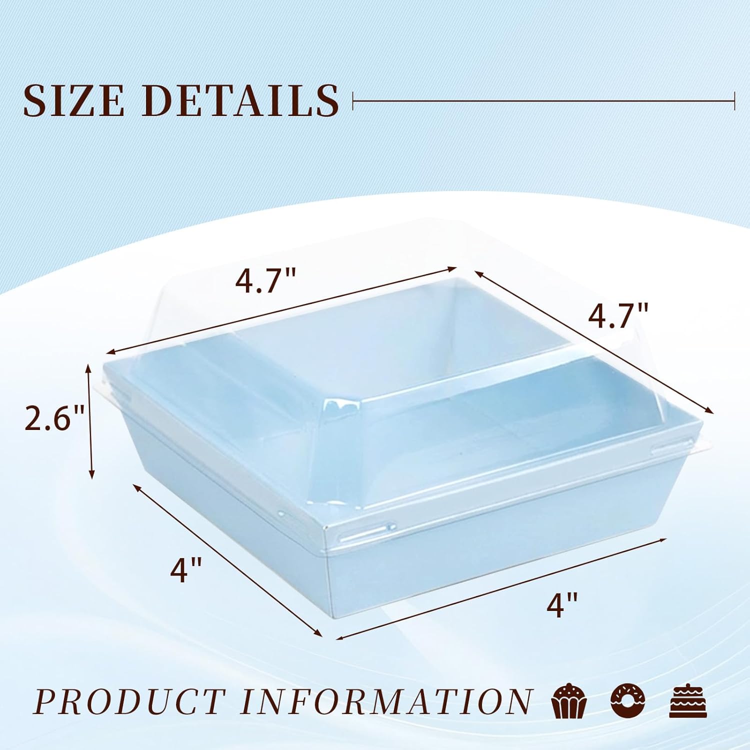 150 Pack Charcuterie Boxes with Clear Secure Lids, 4.7x4.7x2.6 Inches Blue Square Disposable To Go Containers Cookies Boxes for Sandwich, Pastry, Dessert