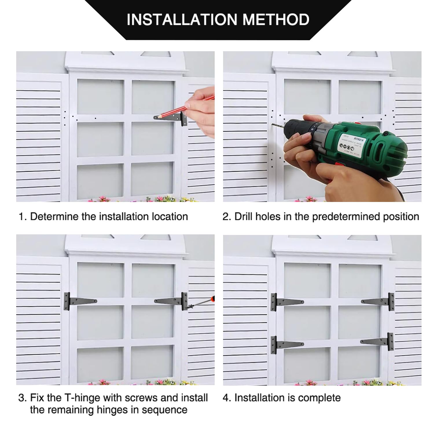 YIXISI 4 Pezzi 50mm Cerniere a T, Cerniera a T per Porta, Cerniere Porta Esterna in Metallo con 24 Pezzi Viti, per Porte, Finestre, Capannone, Recinzione, Armadi, Nero