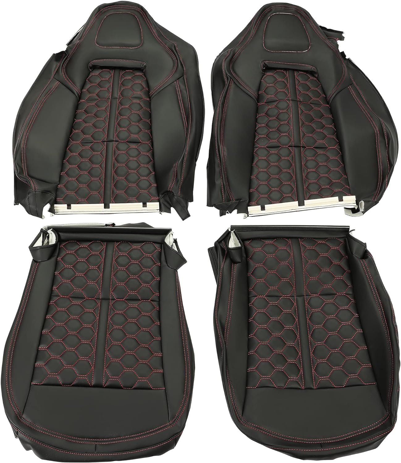 KUAFU Artificial Leather Seat Covers Compatible with 2014 2015 2016 2017 2018 2019 Corvette C7 Grand Touring All Seasons Front Seat Protectors (Black Cover + Red Stitching)