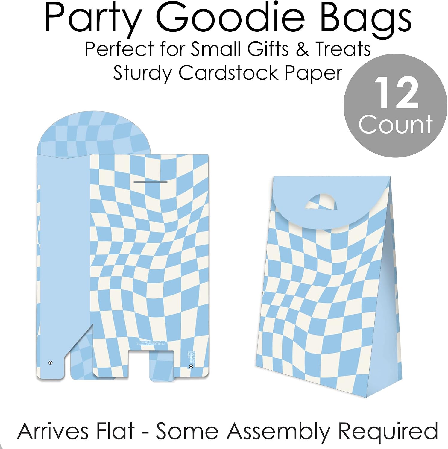 Big Dot of Happiness Blue Checkered Party - Gift Favor Bags - Party Goodie Boxes - Set of 12