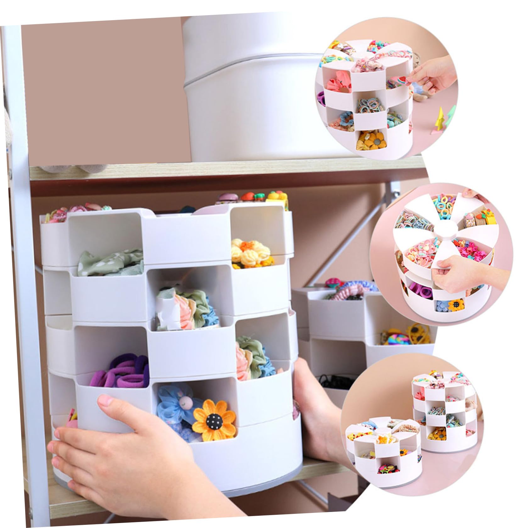 Healeved Haarschmuck Aufbewahrungsbox Schmuckorganizer für Drehbar Mehr Stück Hips/pp/silikon Weiß für Haargummis Haarspangen und Schmuck