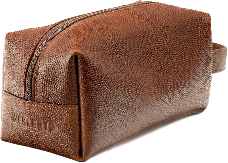 Necessaire de viagem WESLEATH em couro, Honey, com zíper e compartimento único