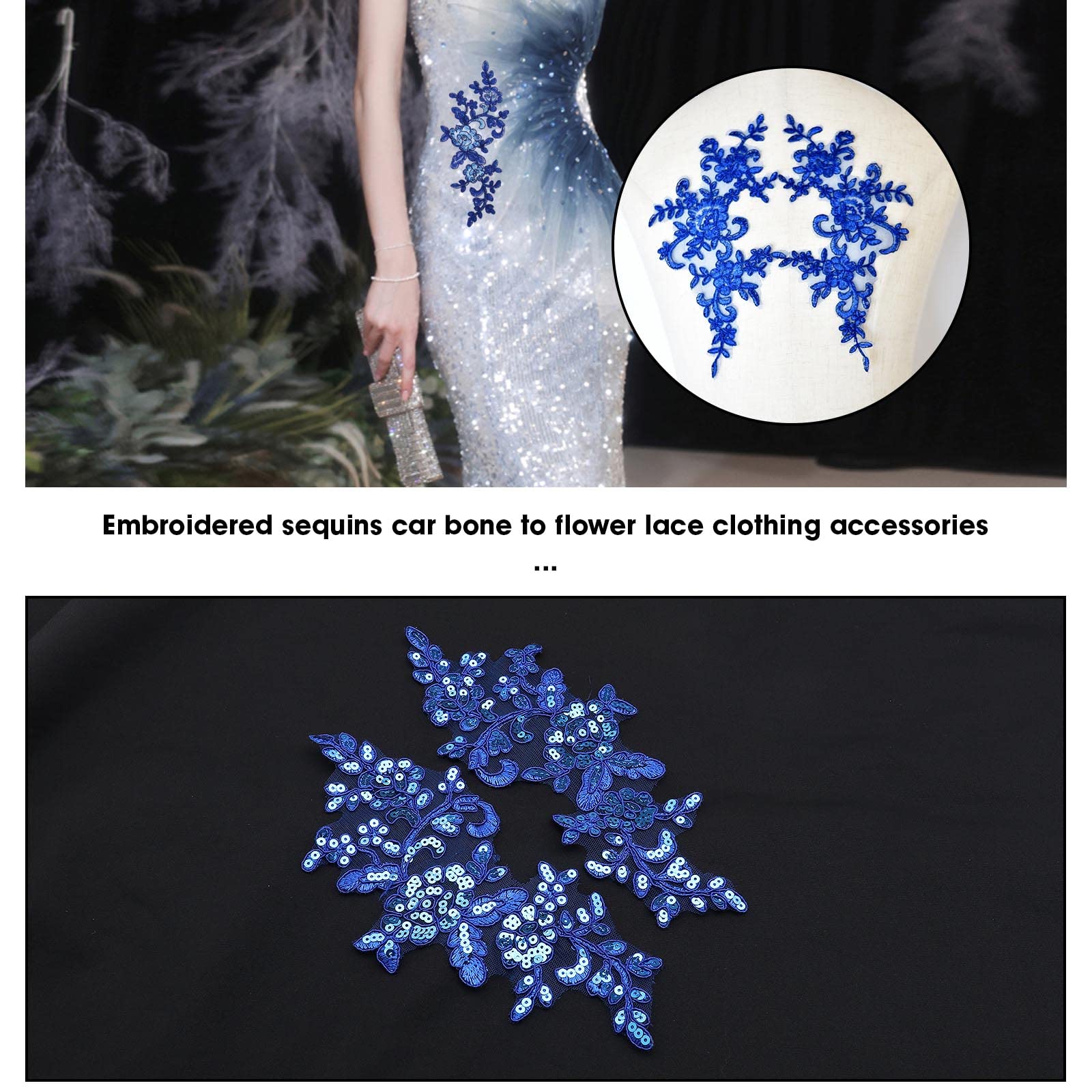 2 Paia Toppe In Pizzo Con Paillettes Specchiate - Motivo Fiore Per Abiti Da Sposa E Serata - Foto 5
