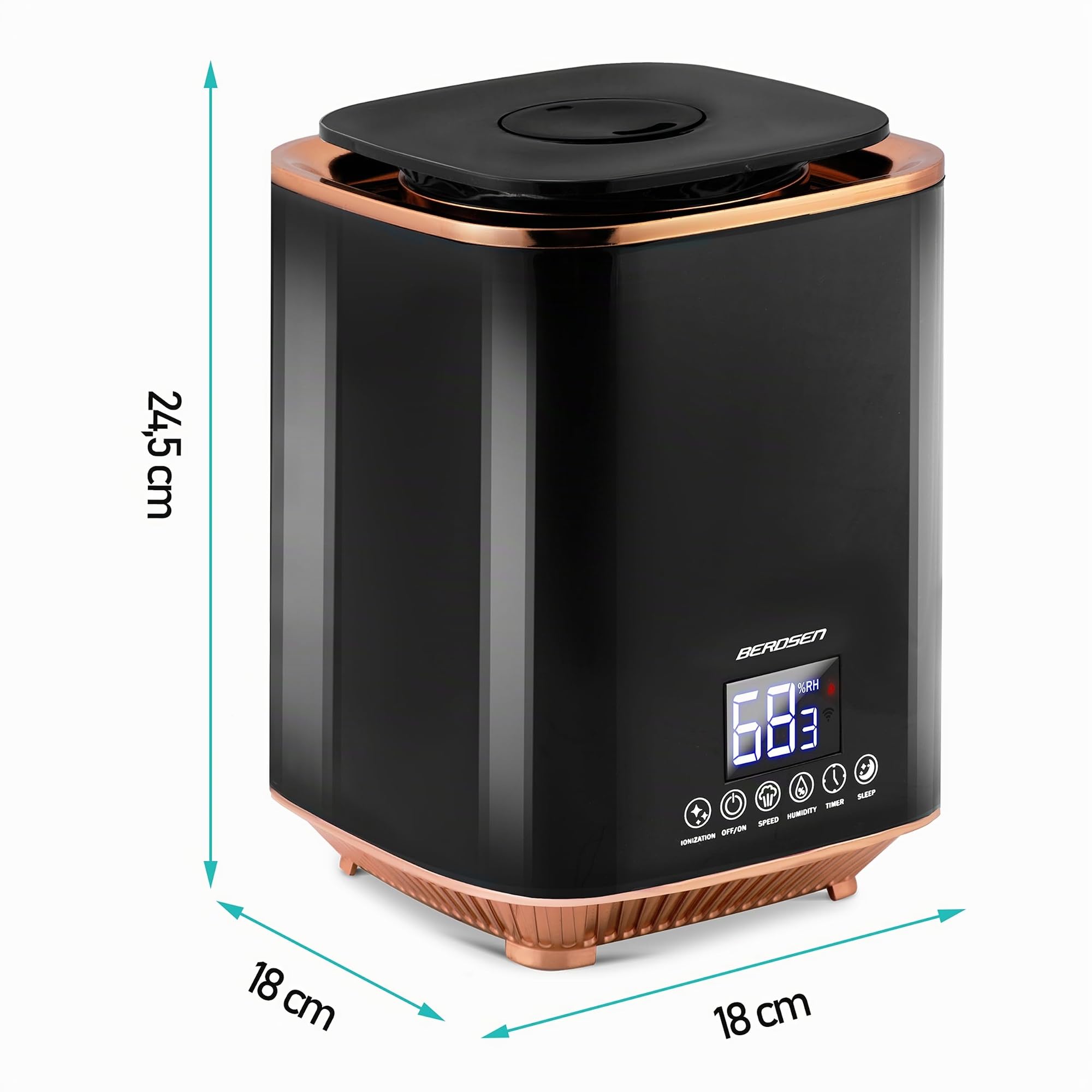 Berdsen - Umidificatore ad ultrasuoni - con ionizzatore e diffusore di aromi - Pannello di controllo LED - Spegnimento automatico, nebbia fredda - Serbatoio dell'acqua 2,6 L - Silenzioso - per camera