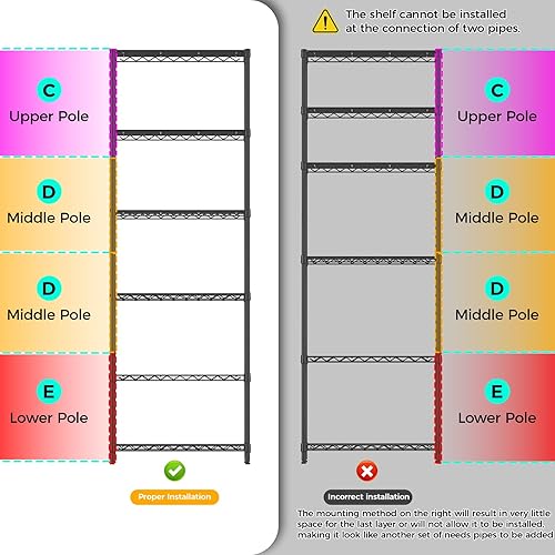 Miniatura 6 de Estantes de Almacenamiento Ajustables de 6 Niveles, Estante de Metal de Servicio Pesado con Capacidad de 900 LBS, Unidad de Estantería de Alambre