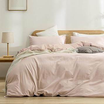 Bedding Duvet Cover Set 4pcs Simple Solid Color Soft Breathable Comforter Cover with Zipper Closure Microfiber Queen Size Duvet Cover Set for All Season,Apricot,Full