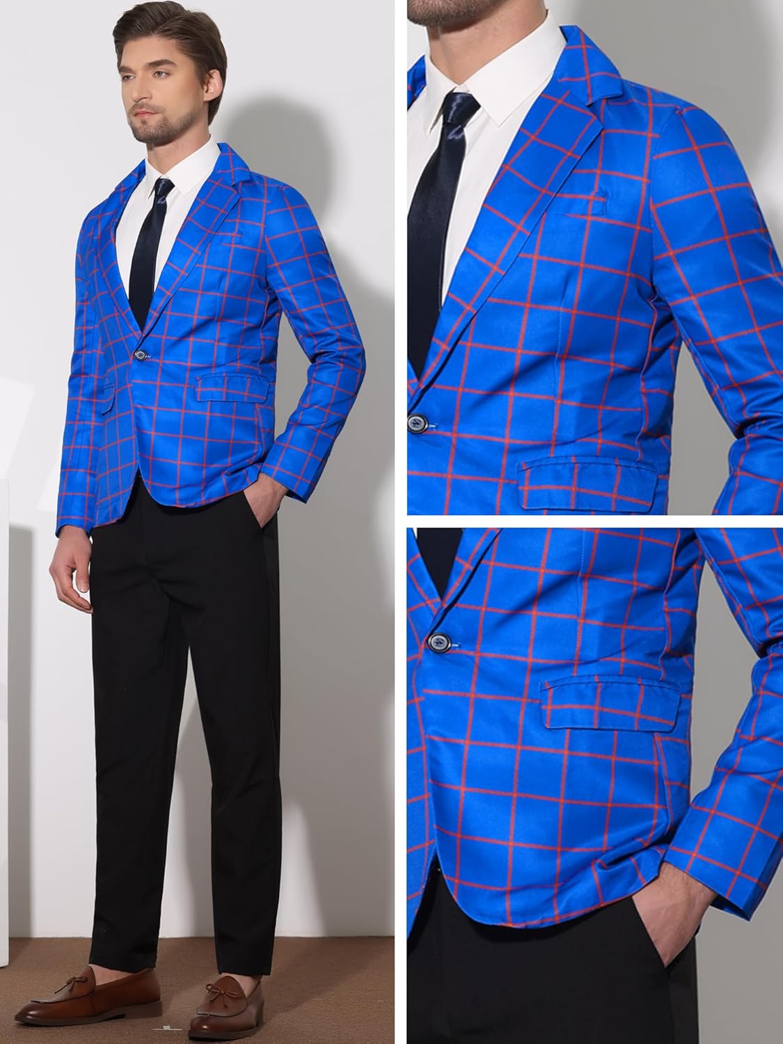 Lars Amadeus Plaid Blazers for Men's Notch Lapel Checked Pattern Wedding Dinner Sports Coat - Image 5
