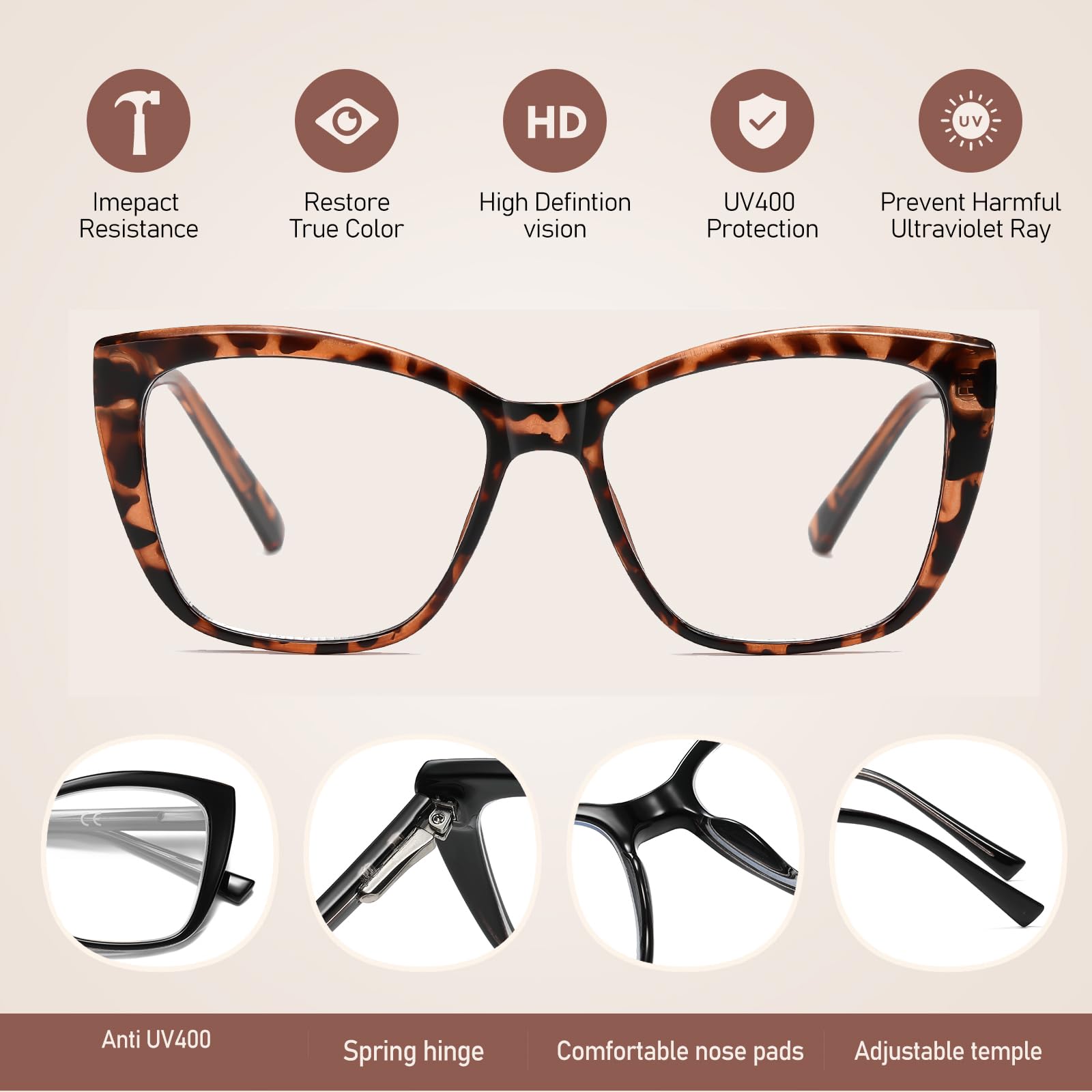 Lesebrille für Damen, Katzenaugen-Lesebrille, Blaulichtblock, Computerbrille, stilvolle Designer-Brille, bruchsicher, groß, modisch, 3 Stück
