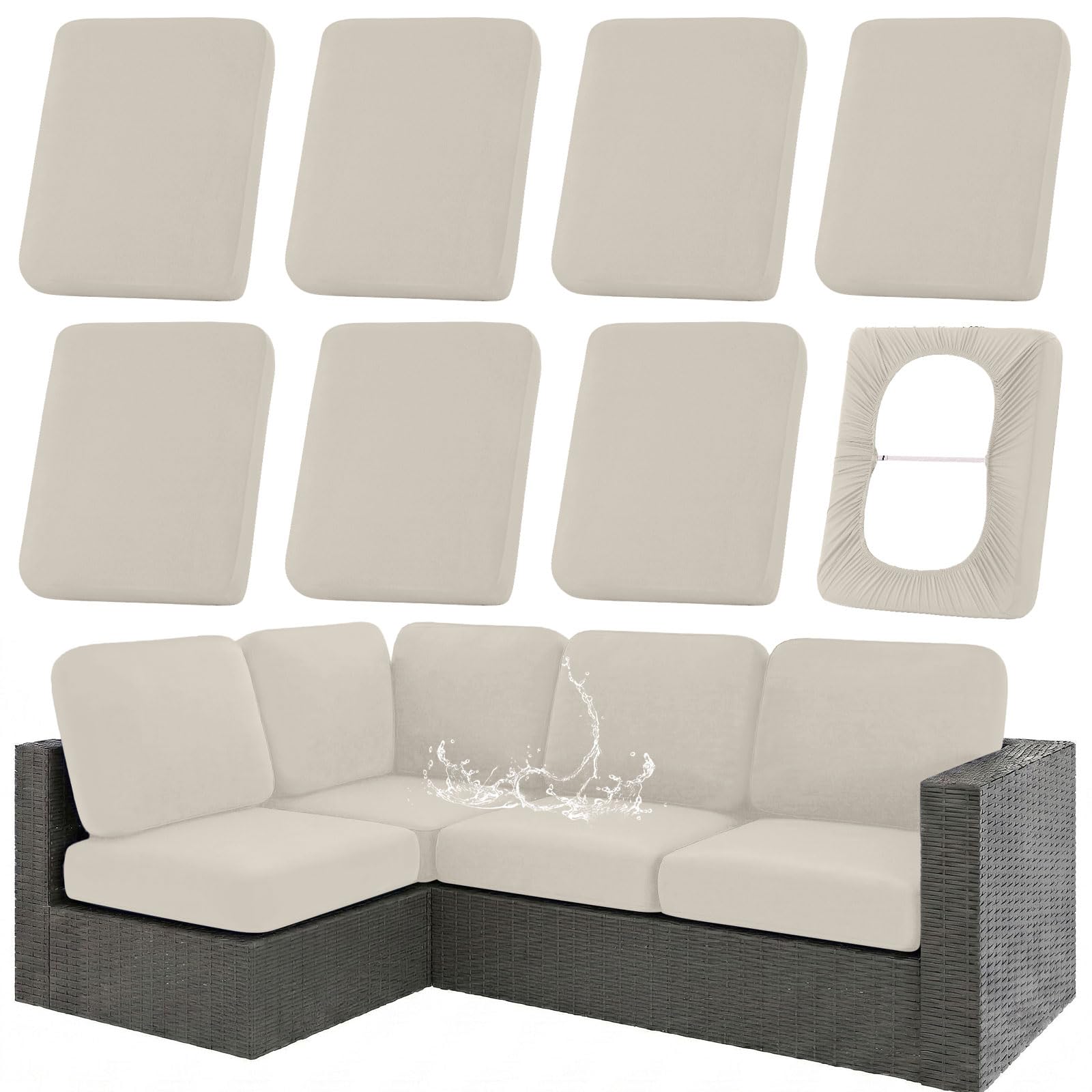 Photo 1 of hyha Waterproof Outdoor Cushion Covers for Patio Furniture, Stretch Patio Chair Cushion Slipcovers, Coated UV Resistant Replacement Seat Covers, Solid Color (Taupe, 8PC)
