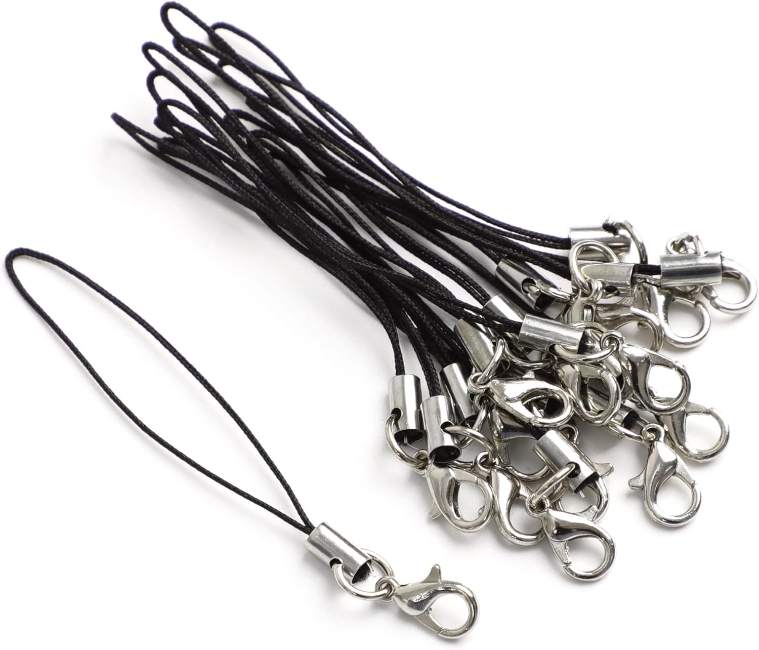 uxcell 15 Pcs Lobster Clasp Cords Lanyard, Nylon Wrist Coiled Strap Cell Phone Key String, Keychain Holder Ropes for USB Flash Drive, Handmade Jewelry Accessories, Black - Image 8