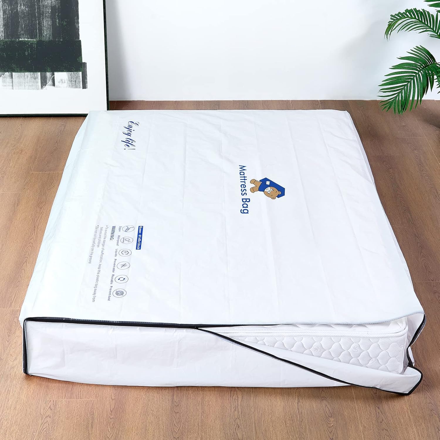 Plastic Mattress Bag for Moving Storage, 6 Mil Waterproof Zippered Mattress Cover, Mattress Protector for Moving Supplies - King Size