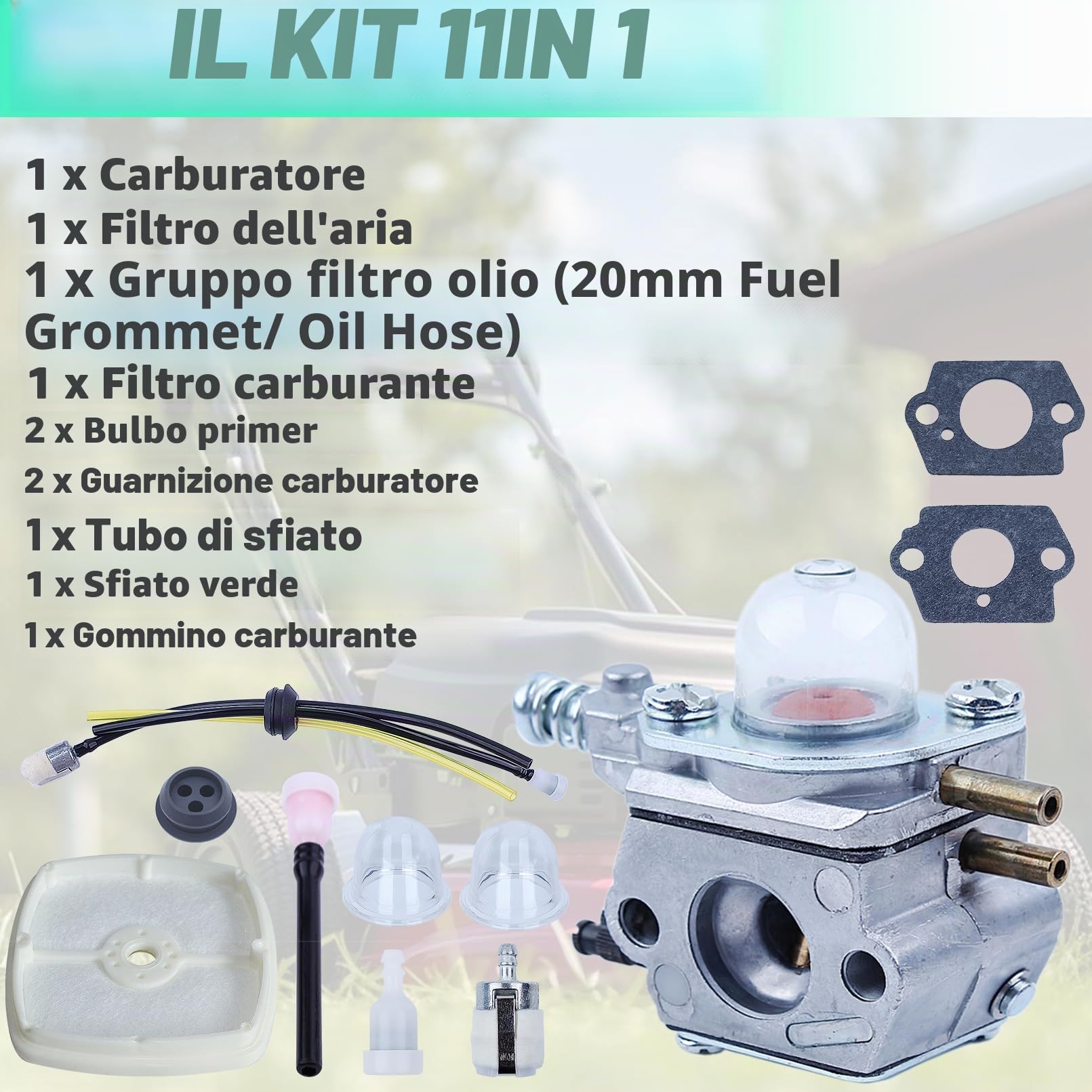 Adefol Kit filtro aria carburatore per Echo SRM2015 SRM2305 SRM2455 ZAMA C1U-K53 C1U-K52 AT203A tosaerba, filtro aria carburatore con filtro carburante, ricambio 12520013312