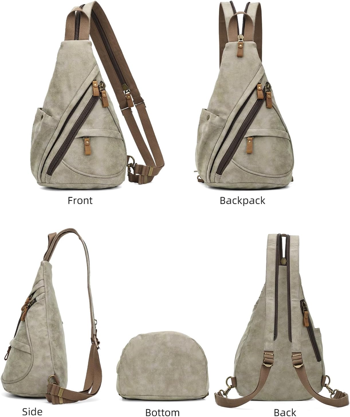KL928 PU Leather Sling Bag - Small Crossbody Backpack Shoulder Casual Daypack Rucksack for Men Women(Olive Green) - Image 9