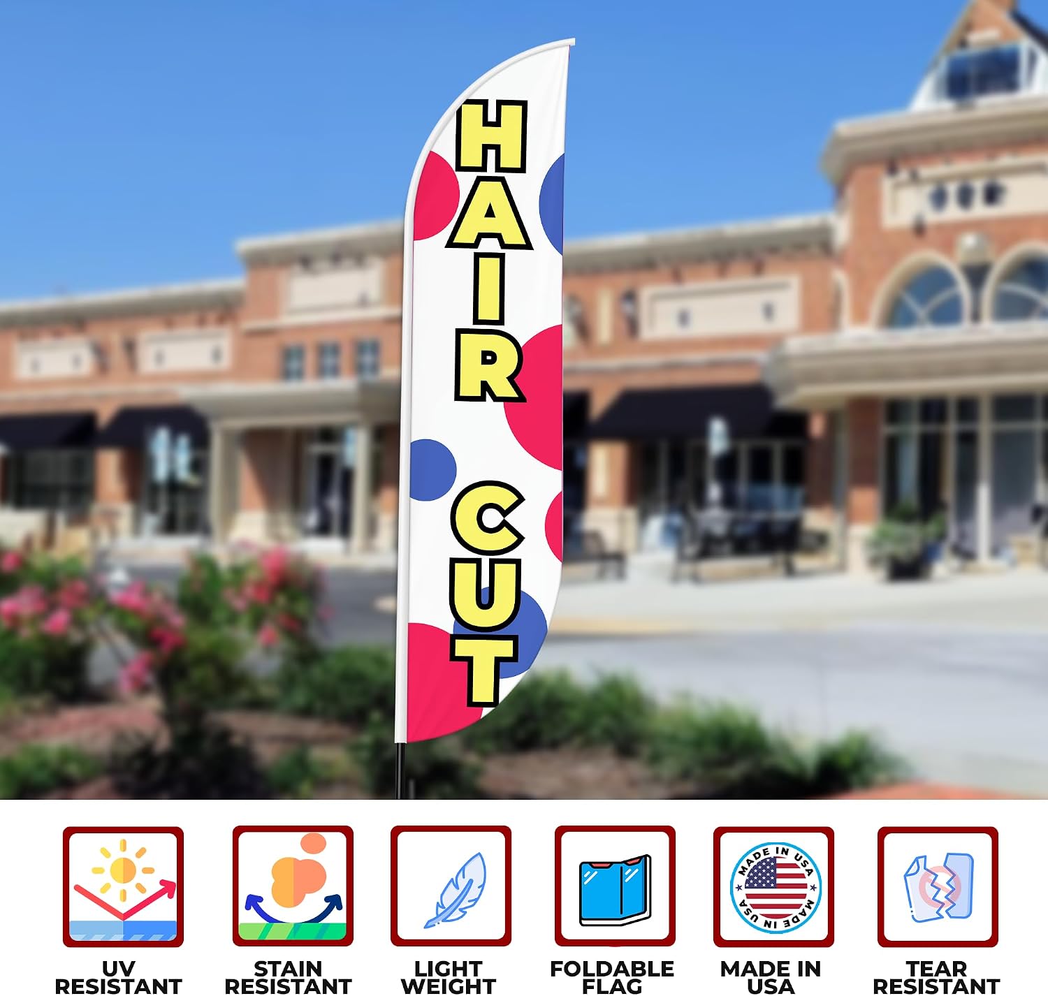 Hair Cut Sign Feather Flag Pole Mount for Outdoor 15 FEET Long Polyester Outdoor Banner Flag with Pole Kit for Easy Hang | HD Print Swooper Flag Pole Mount for Salon Advertising a