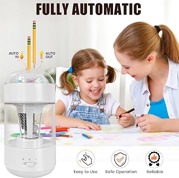 Electric Pencil Sharpener(6-8mm), Fully Automatic Colored Pencil Sharpener for Kids with Auto in & Out Rechargeable Sharpener for Classroom//Office/Home Kids Gift