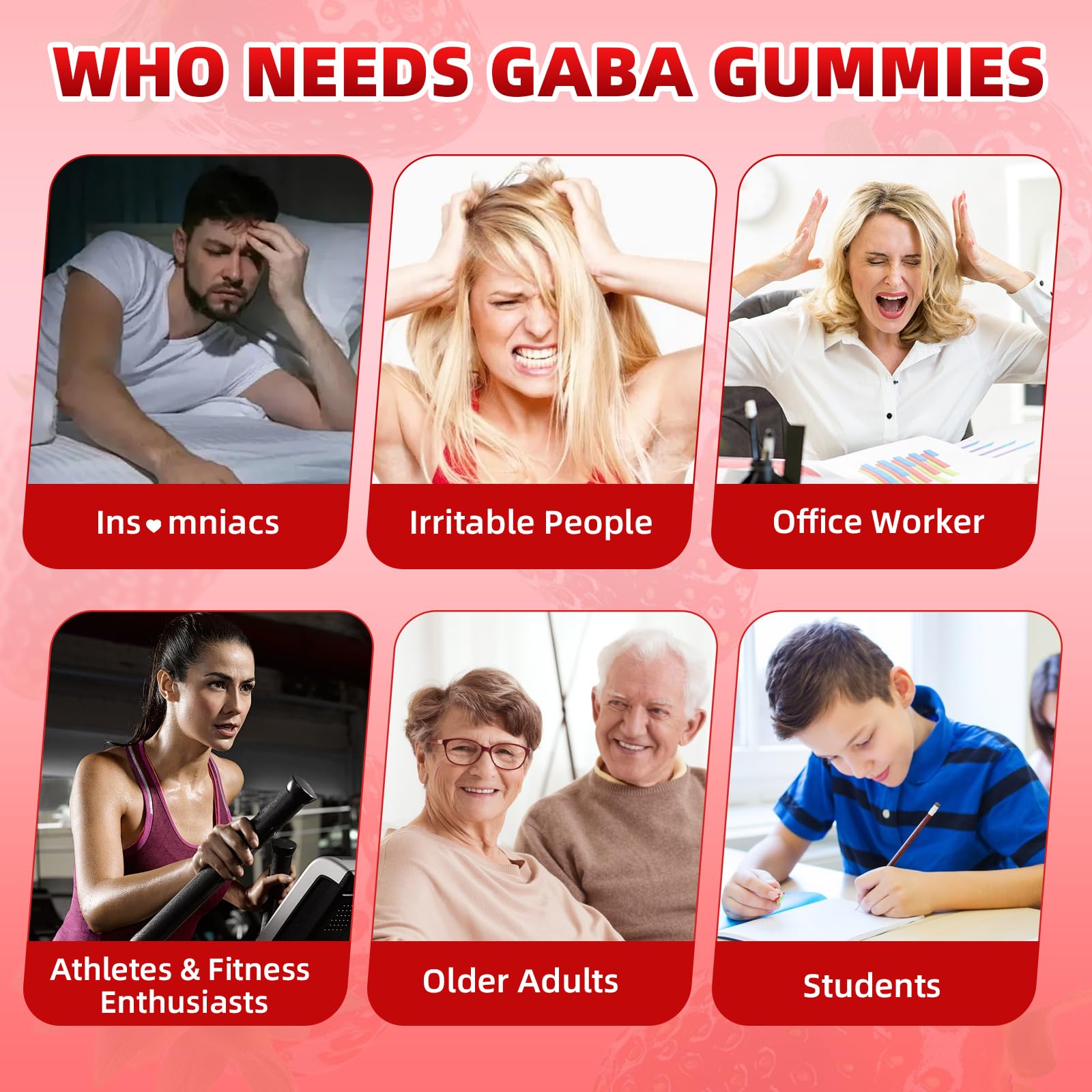 GABA Gummies 1000mg for Kids & Adults, Chewable GABA Supplements with L Theanine 5-HTP Ashwagandha Vitamins B6,B12,D3 for Calm & Zzz, Sugar-Free/Vegan, Strawberry Flavor 60 Count — Amazon image 5
