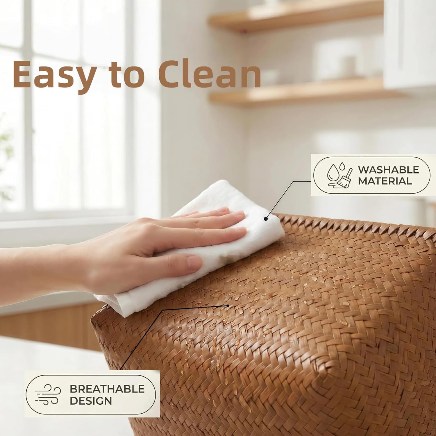 Storage Baskets 4-Pack - Woven Laundry Basket Organizer, 15x11x11Inch Open Hamper Bins for Clothes Blanket Storage,Shelf Closet Organization, 25L Handwoven Rattan Baskets for Home Decor