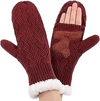 Women's Convertible Sherpa Fleece Mittens: Warm Wool Knit Flip Gloves for Winter Driving, Touchscreen & Cold Weather