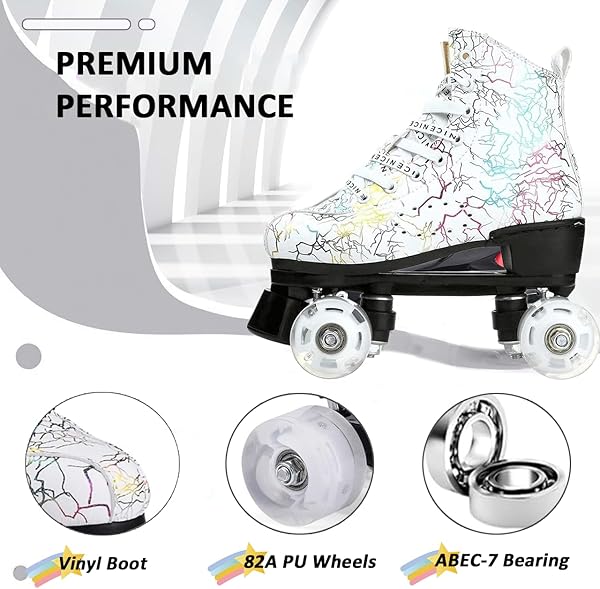 ERNAN Pattini a 4 ruote, pattini paralleli con ruote luminose, top alto classico, pattini a rotelle per adulti, bambine, bambini e principianti, taglia 37-43 - 4