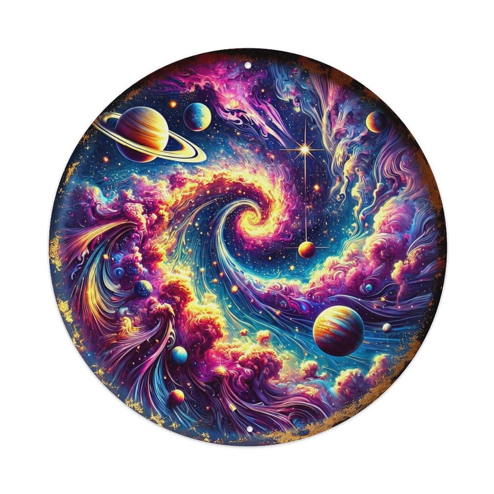 Cosmic Swirl Galaxy Planet Art Vintage Metal Tin Sign Retro Wall Decor for Home Bar Garage Cafe, Indoor & Outdoor Decorative，circle Metal Poster, 8x8 Inch