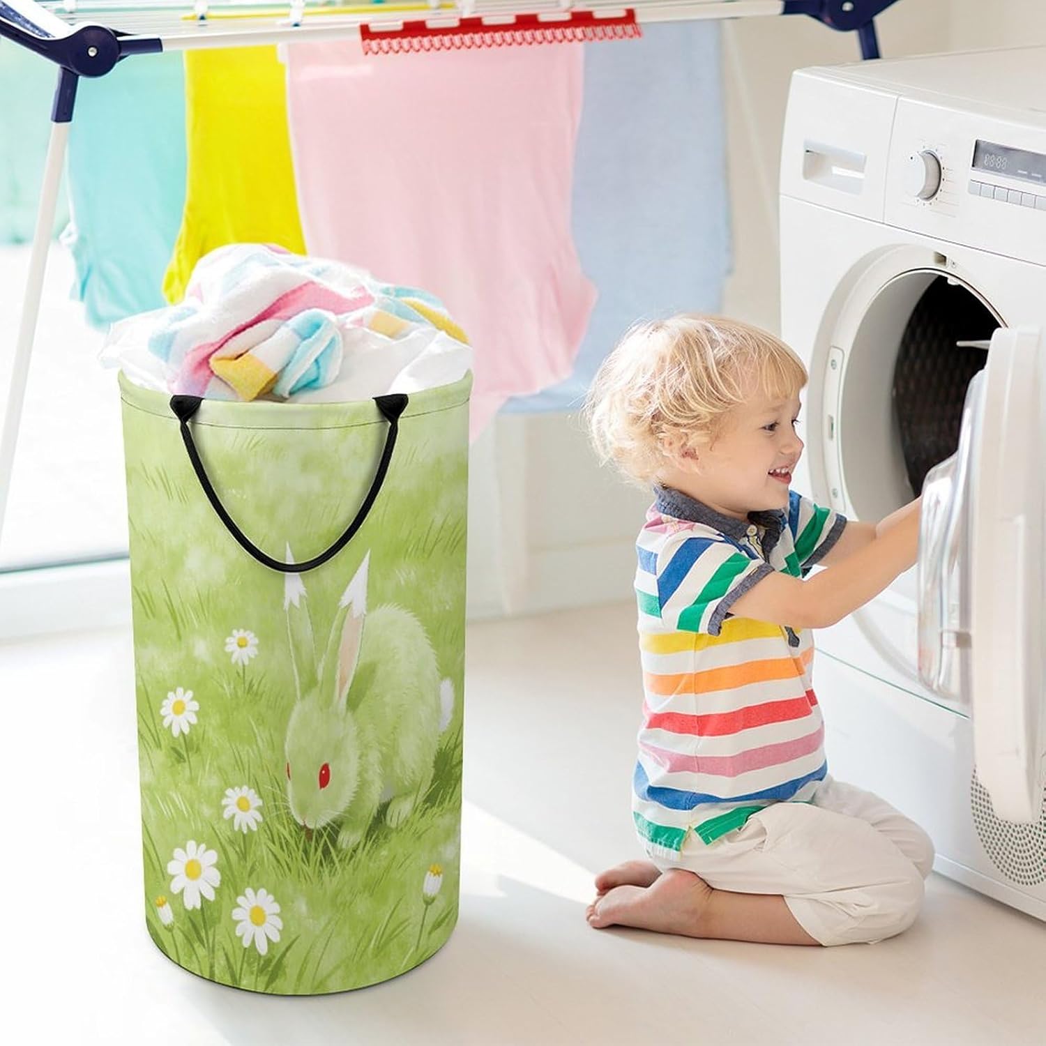 Kapok Light Green Laundry Hamper Portable Lightweight Clothes Hampers Fashion Dirty Laundry Storage Basket Large Capacity Foldable Clothes Baskets for Bathroom Bedroom