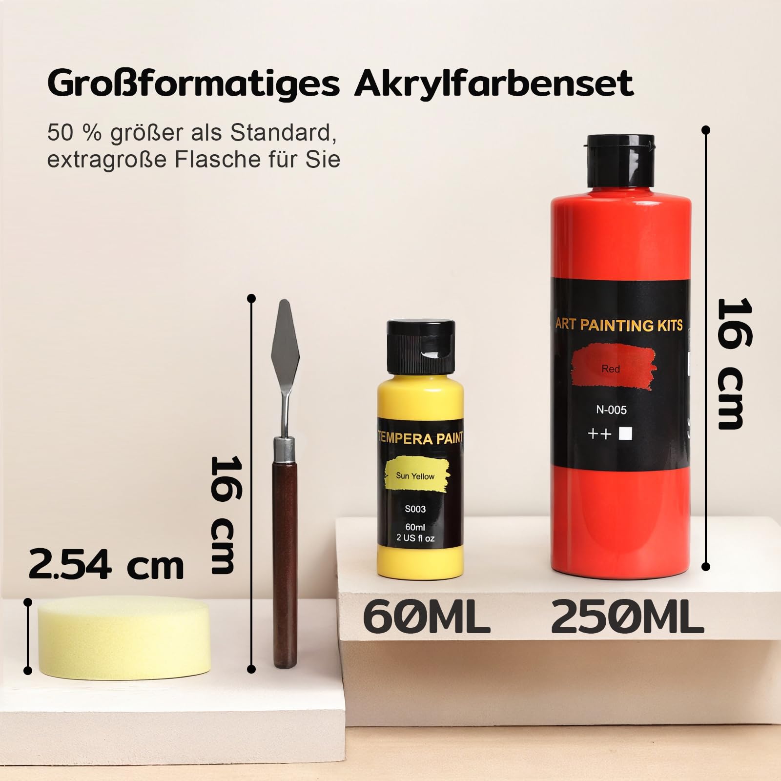 Color More Juego de pinturas acrílicas de 18 x 250 ml, impermeable, resistente a la decoloración y de secado rápido, para artistas, principiantes y pintores aficionados. Ideal para madera, vidrio