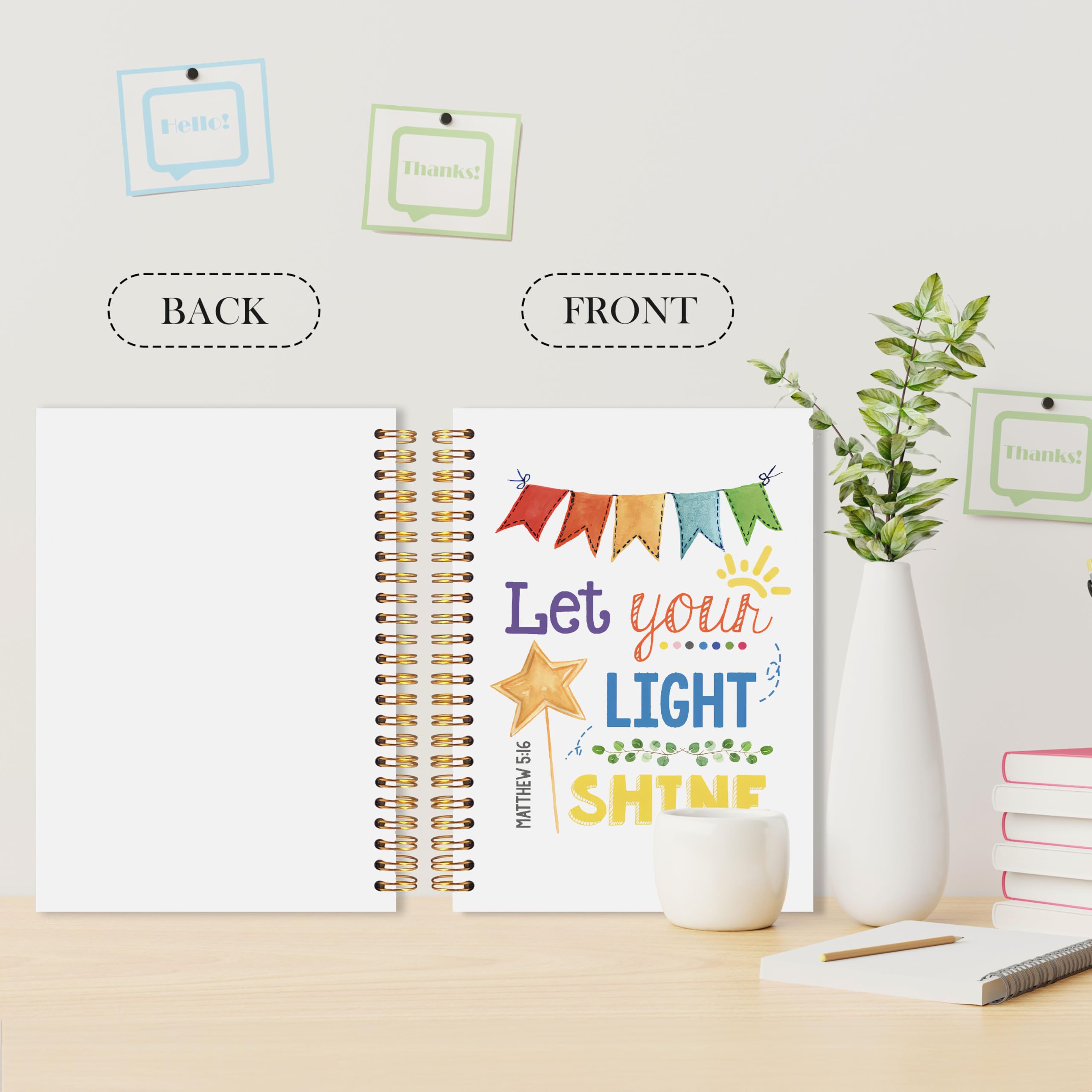 Inspirujący notatnik chrześcijański, prezenty chrześcijańskie dla dzieci, dziennik afirmacyjny dla dzieci, Let Your Light Shine, motywacyjny notatnik spiralny do szkoły niedzielnej, materiały