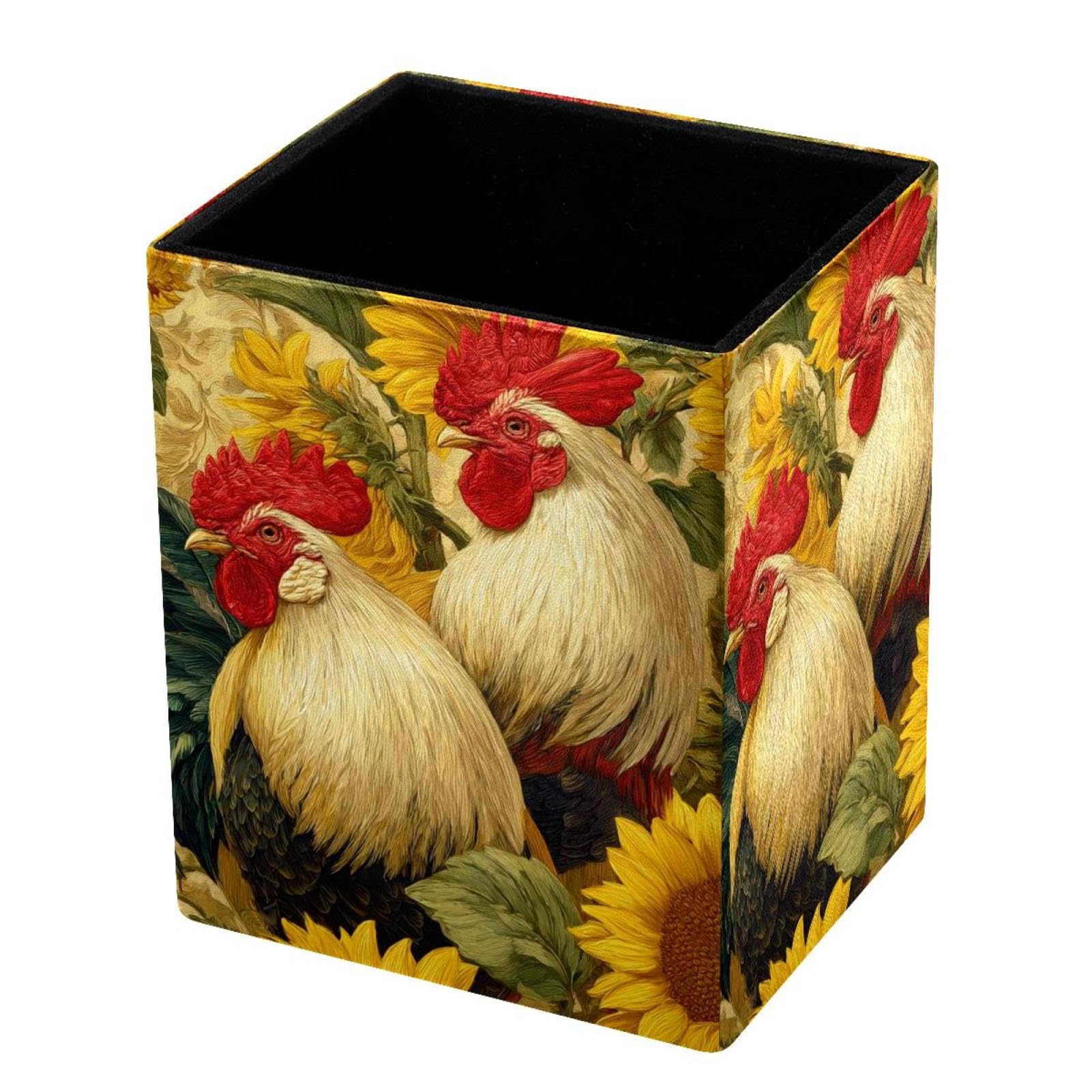 VAPOKF Pencil Holders for Desk, Rooster Printed Pen Holders Pen Pot Makeup Brushes Storage Desktop Stationery Supplies Organiser for Home Office